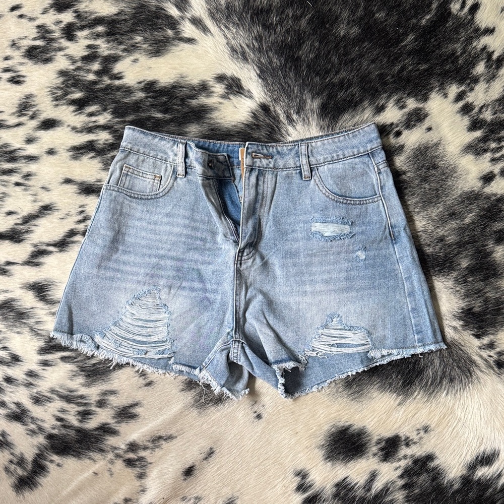 Annie Light Blue Distressed Jean Shorts